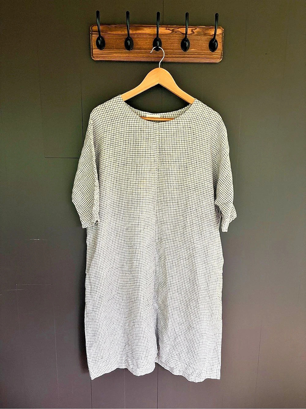 Not Perfect Linen - White & Black Check Shift Dress - Size S/M